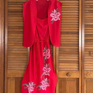 Vintage 80's Spaghetti Strap Dress with Sheer Shrug